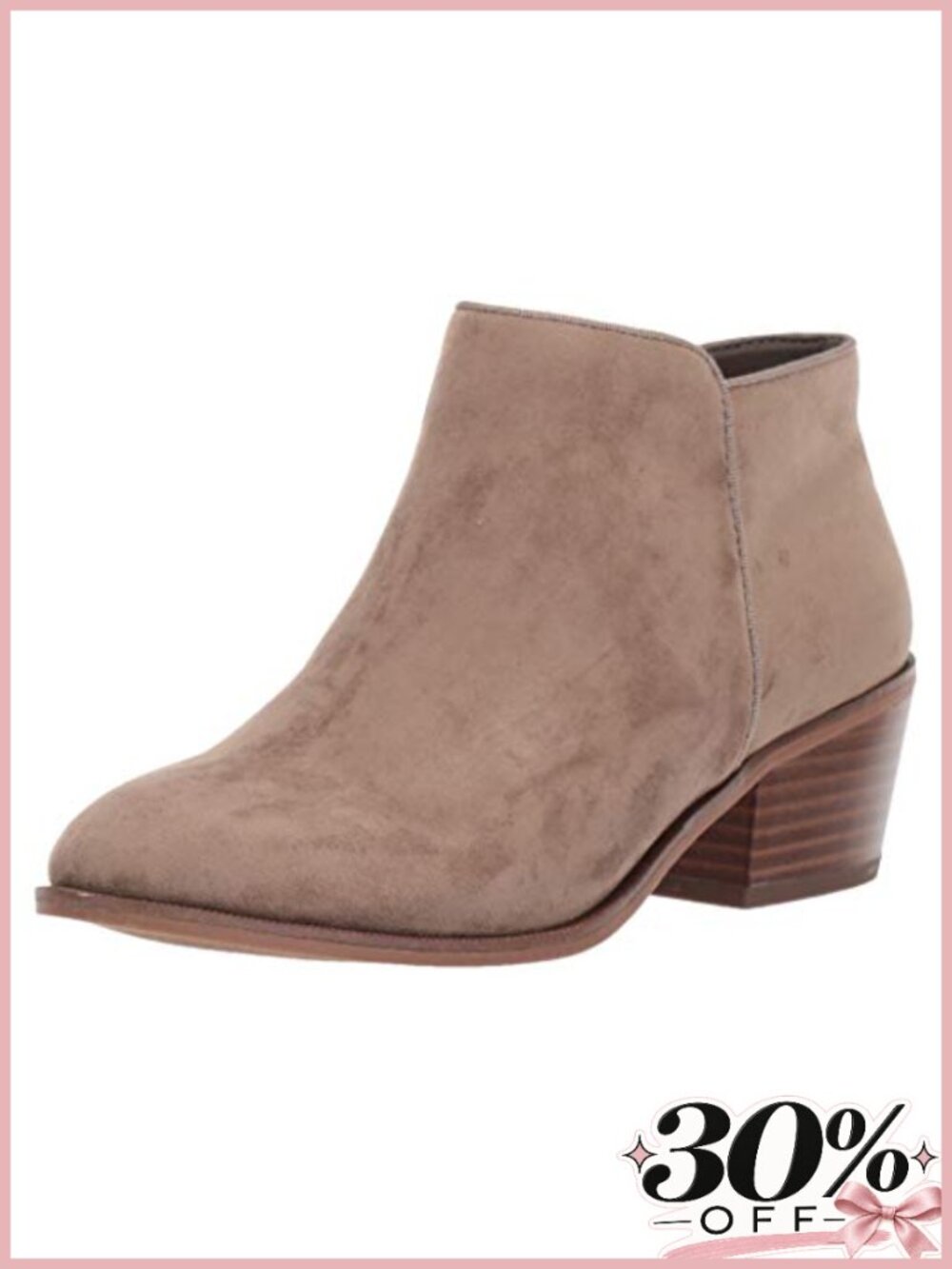 Low Heel Ankle Boots with Side Zipper Stacked Block Heel Faux Suede